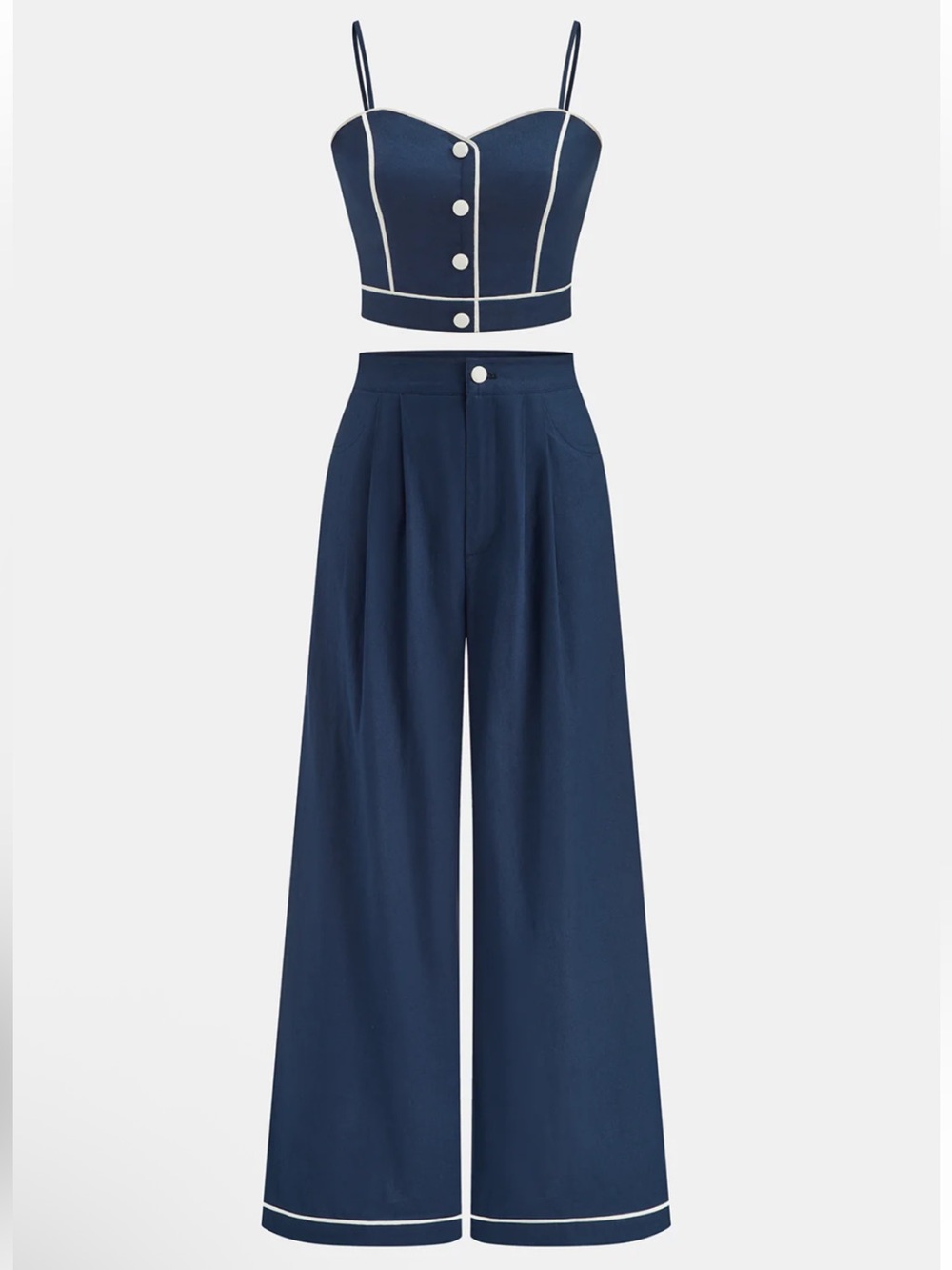 Commense Cotton Linen Cami Top & Wide Leg Pants Set Size Large NWT - Picture 2 of 9